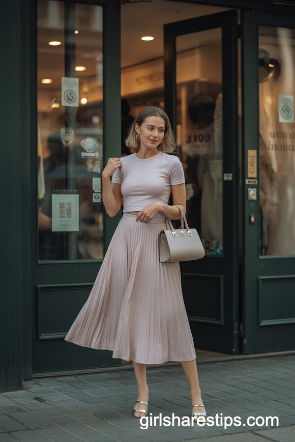 Pastel midi skirt set with fitted top