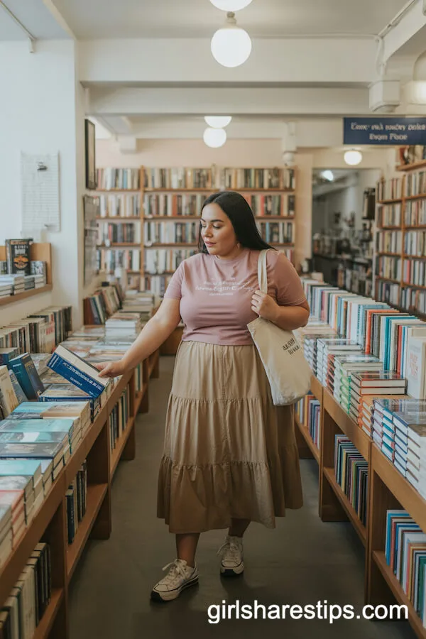 Ankle-Length Tiered Skirt with Soft Pink Graphic T-Shirt and Sneakers