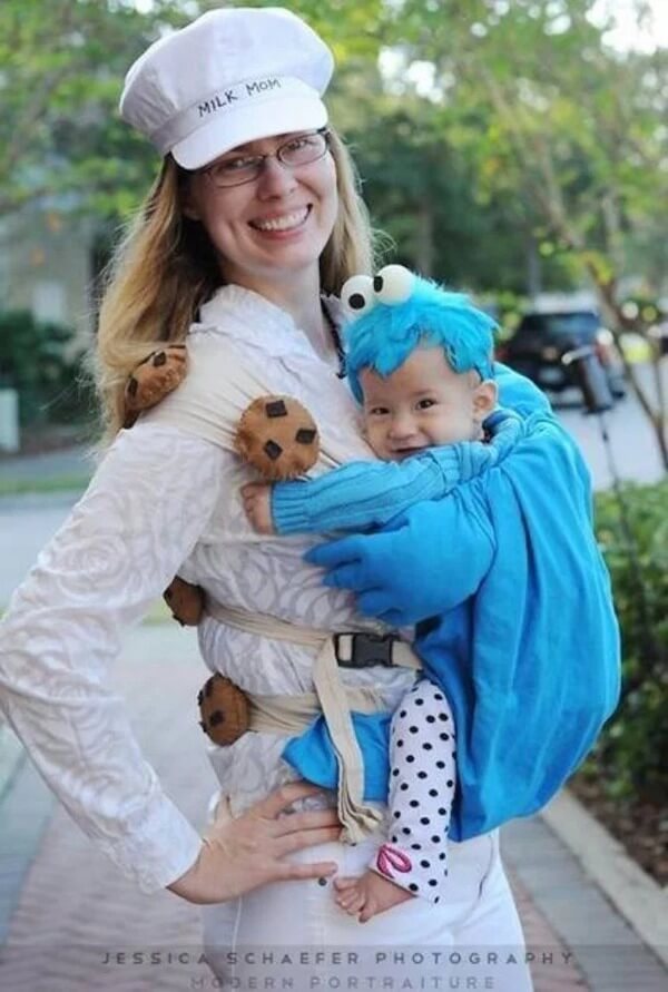 Cookie Monster and Milk Mom Costumes