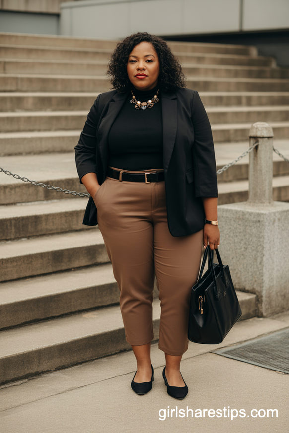 Chic Neutral Blazer And Cropped Pant Business Casual Look