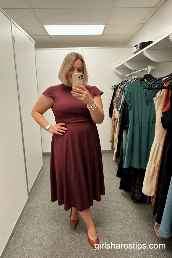 Burgundy Midi Dress Timeless Desk-To-Dinner Outfit