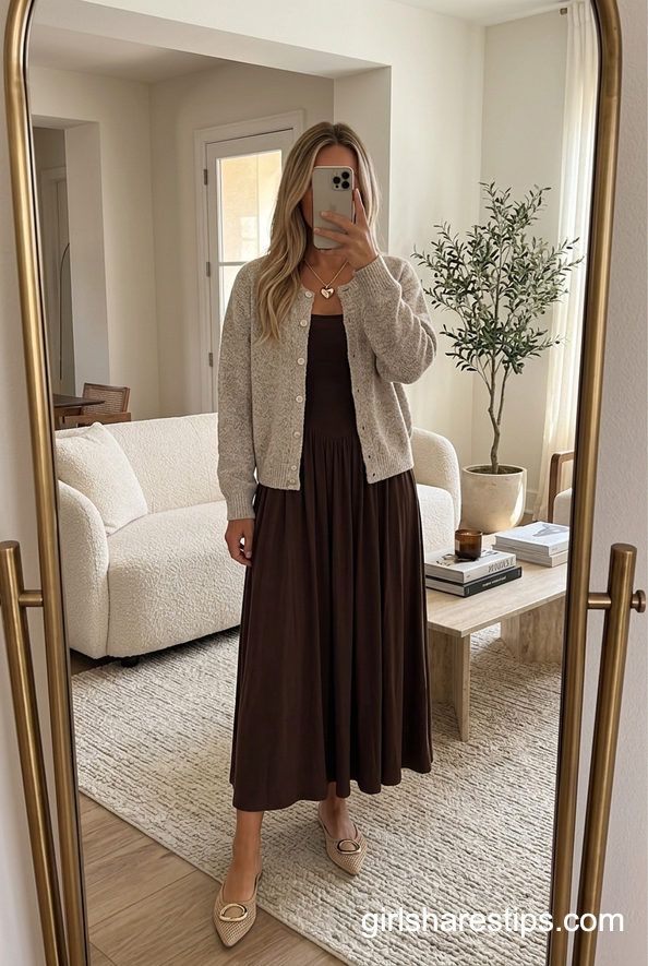 Cozy Cardigan And Maxi Dress Easy Layered Office Outfit
