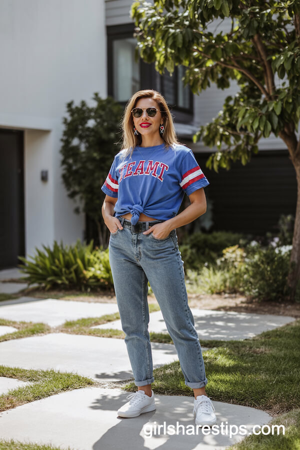 High-Waisted Jeans and Team Tee Style