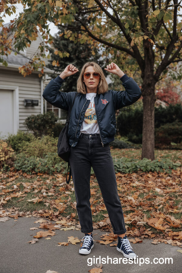 Cropped Bomber Jacket and Graphic Tee
