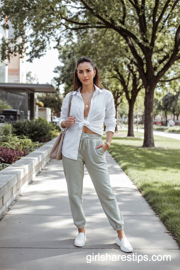 Light Grey Joggers and Button-Down Shirt