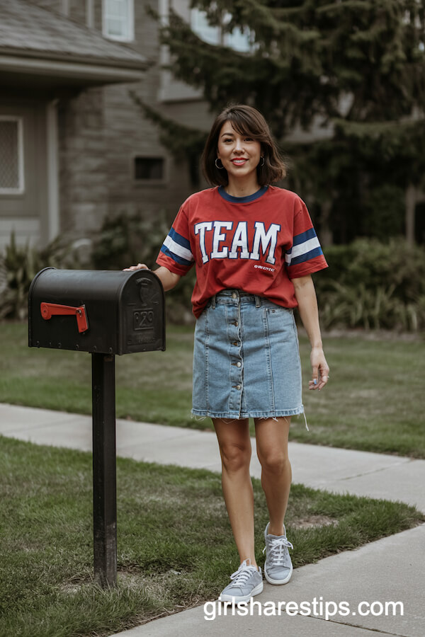 Team Tee with Denim Mini Skirt