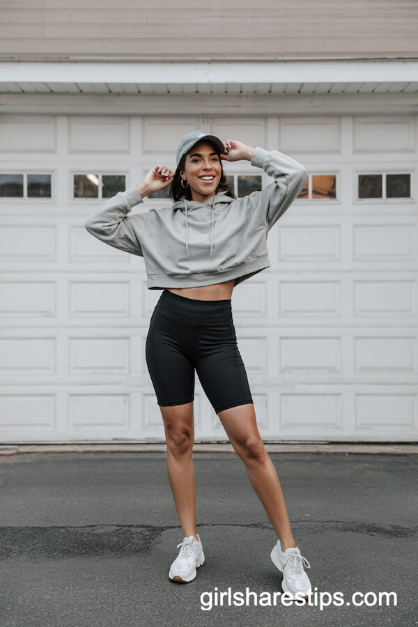 Cropped Hoodie and Biker Shorts Style