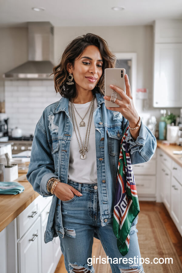 Ripped Boyfriend Jeans and Denim Jacket