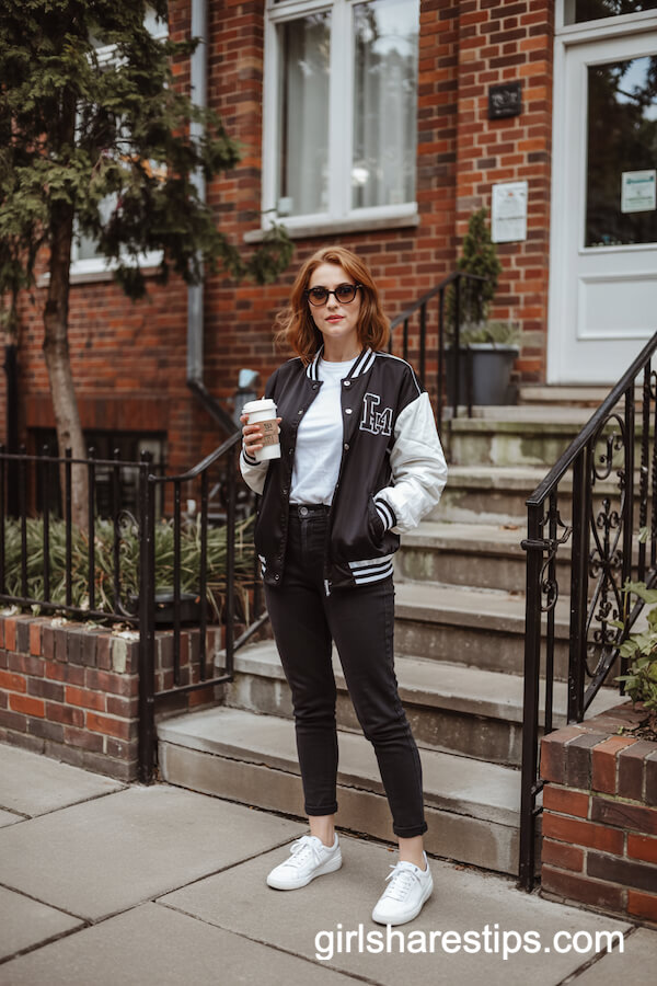 Varsity Jacket with Slim Black Pants