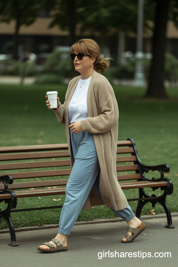 Light Blue Joggers And Long Cardigan For Park Day Comfort