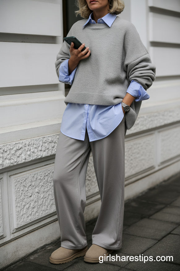 Monochrome Gray Jogger Set With Laid-Back UGG Boots