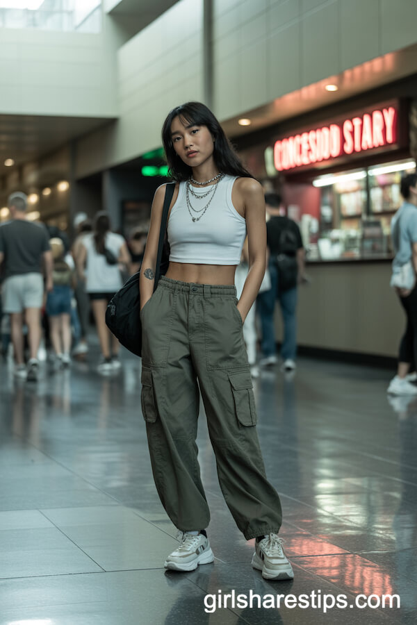 Gen Z Cargo Pants and Crop Top Look