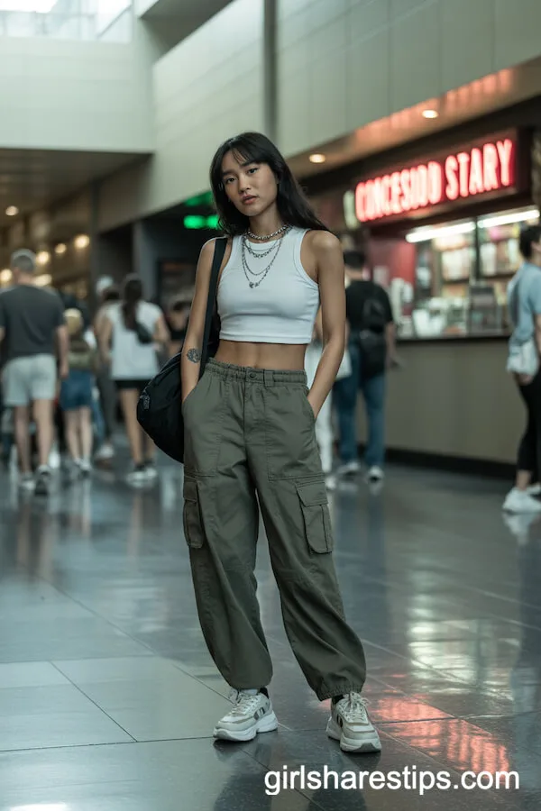 Gen Z Cargo Pants and Crop Top Look