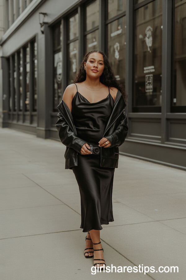 Satin Slip Dress and Leather Jacket Combo