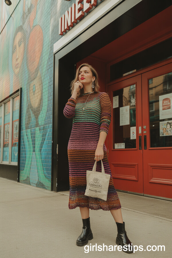 Artsy Knit Dress with Ankle Boots