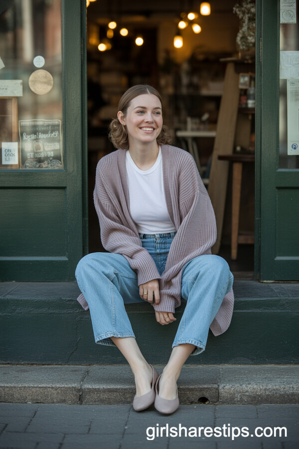 Oversized Cardigan with Jeans and Flats