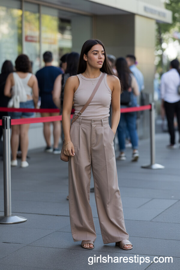 Wide-Leg Trousers with a Fitted Tank Top