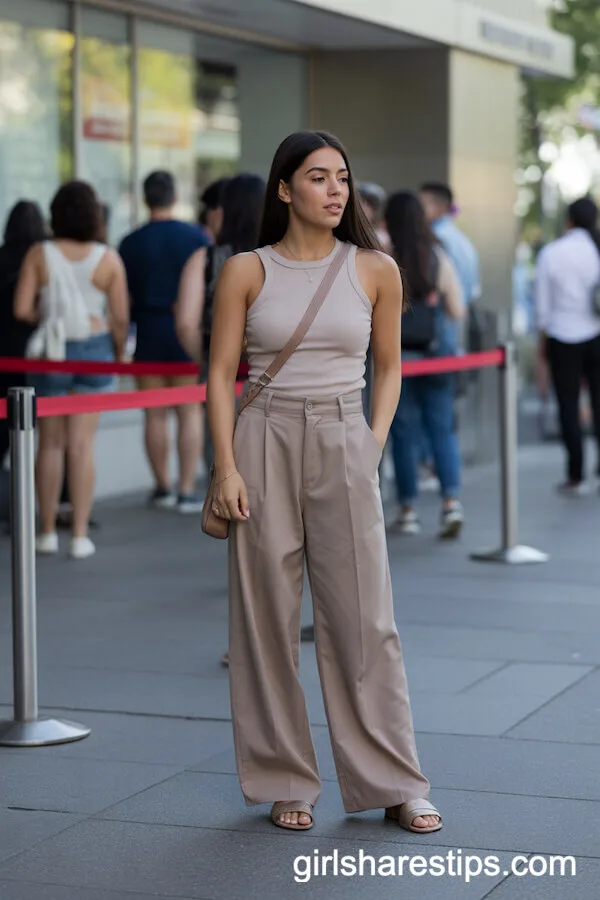 Wide-Leg Trousers with a Fitted Tank Top