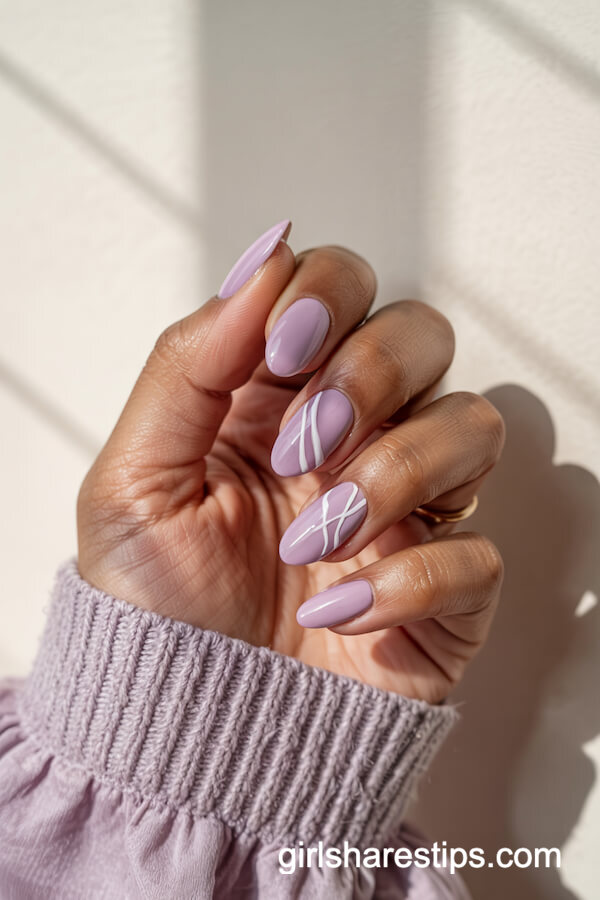 Lavender Polish with White Abstract Lines