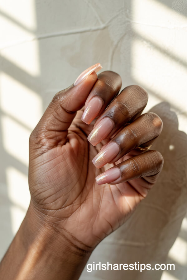 Peach Ombre Coffin Nails with Shimmer
