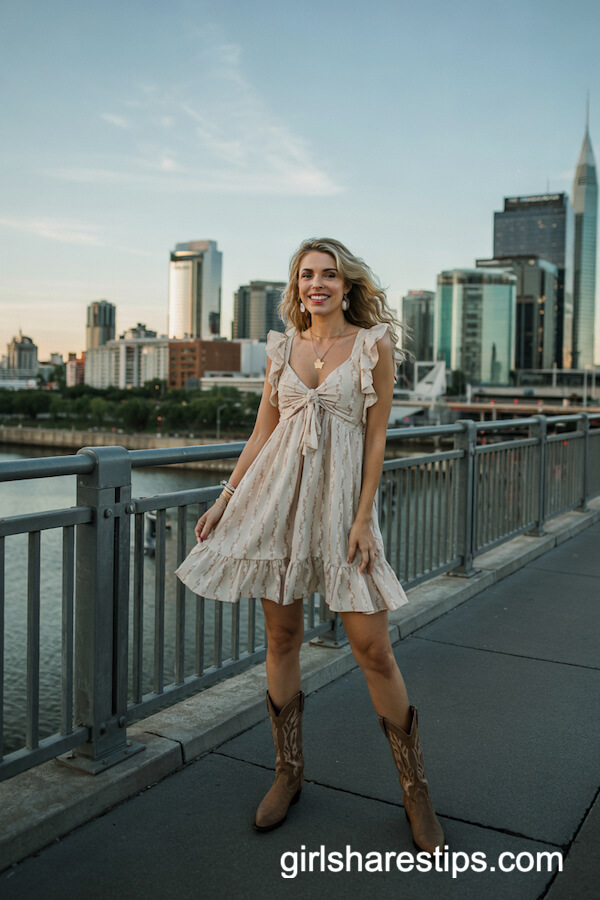 Ruffle Sundress with Tan Cowboy Boots