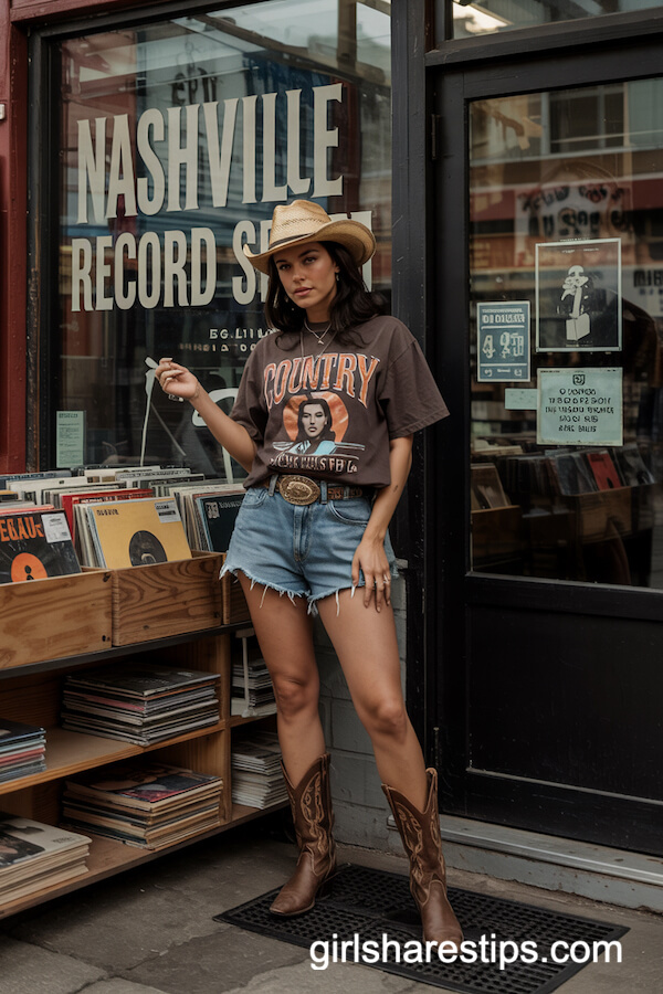 Country Concert Tee with Cutoff Shorts