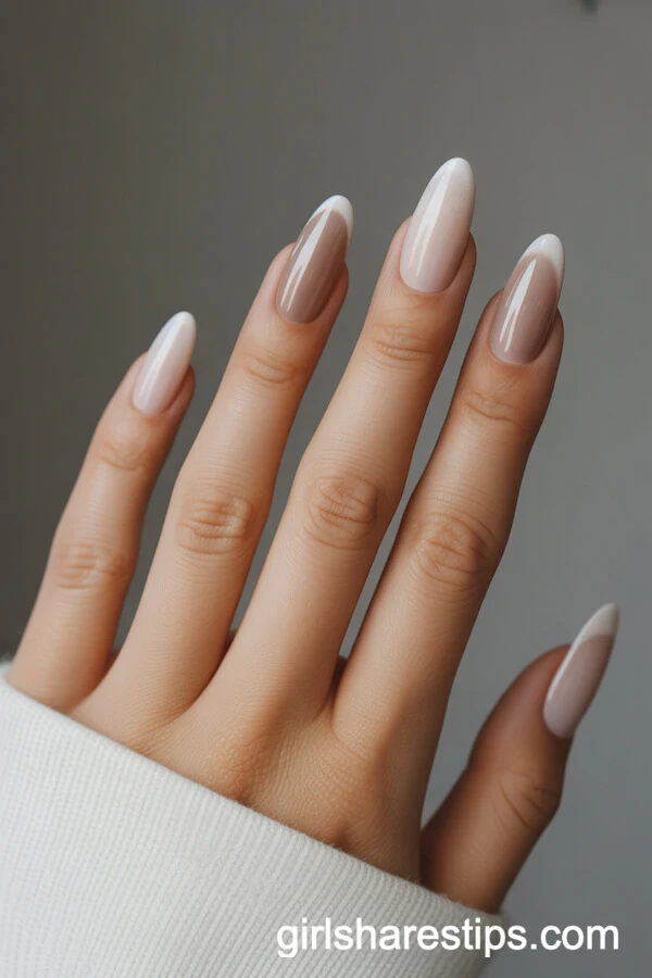 Latte Ombre Ballerina Nails in Soft Neutral Tones