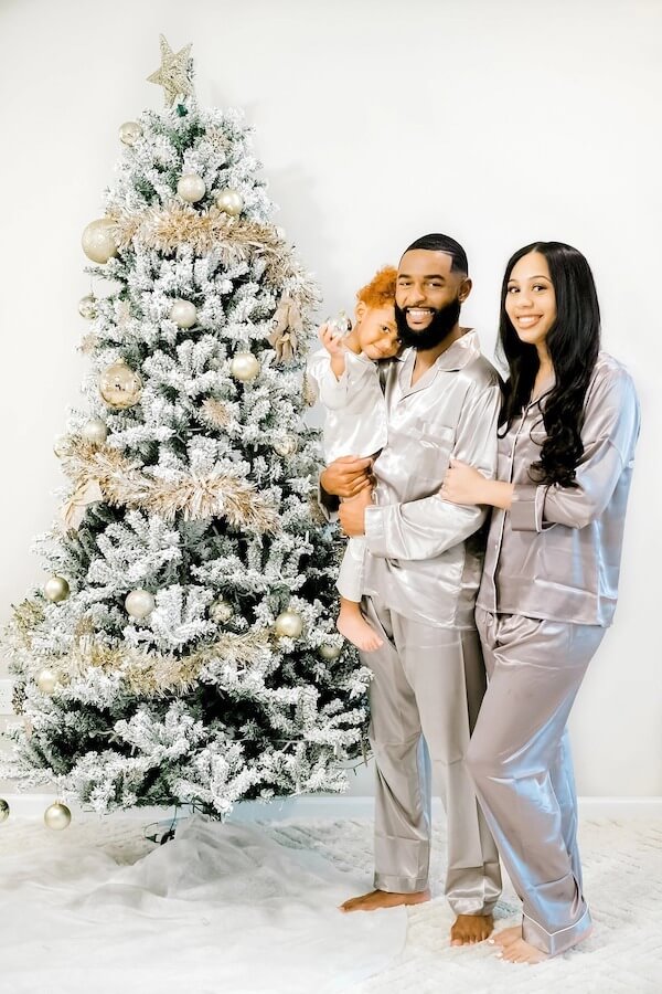Matching Silver Satin Pajamas for the Holidays