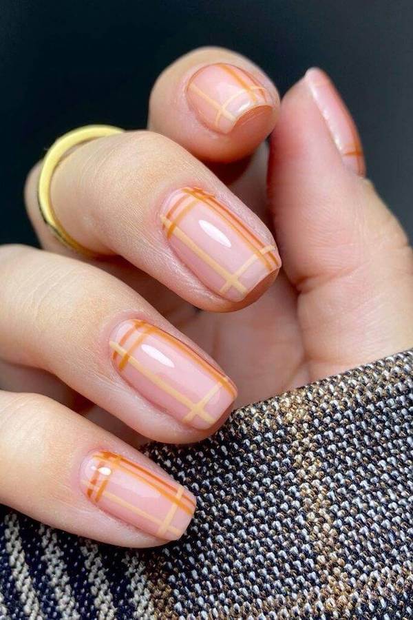Pumpkin Spice Plaid Nails