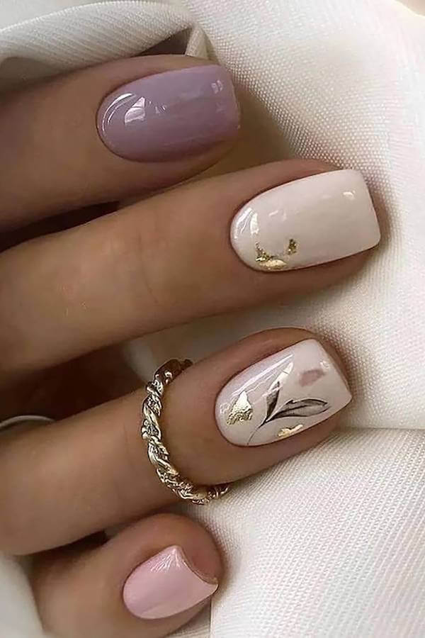 Nude and Mauve Nails with Gold Foil