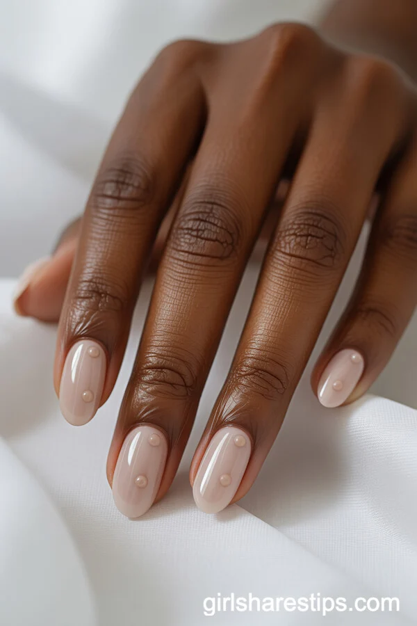 Sheer Nude Natural Nails with Raised Neutral Dot Accents