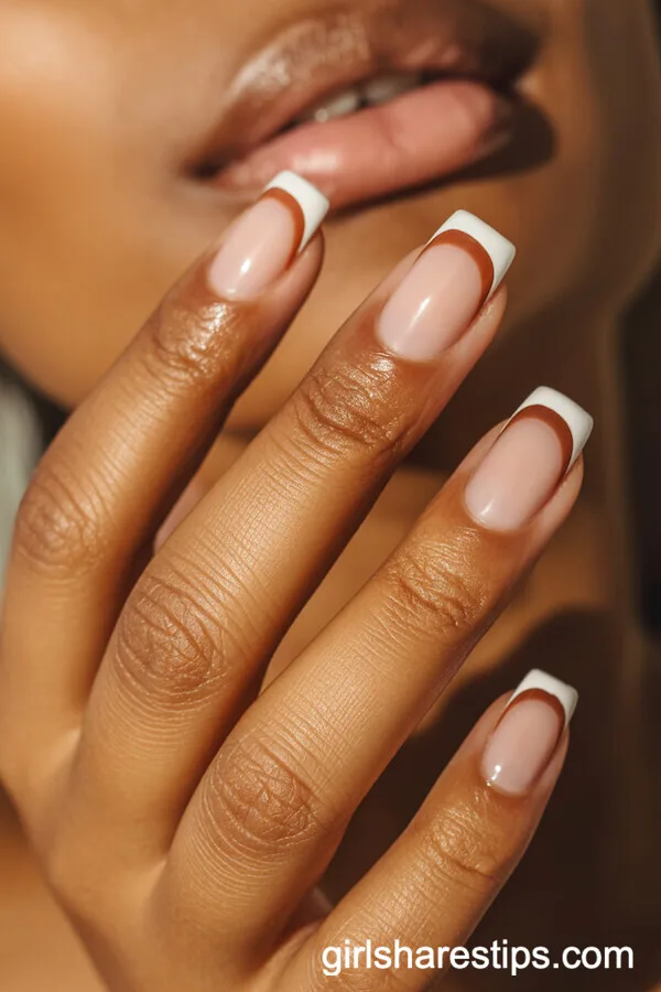 Square Light Brown French Tip Nails