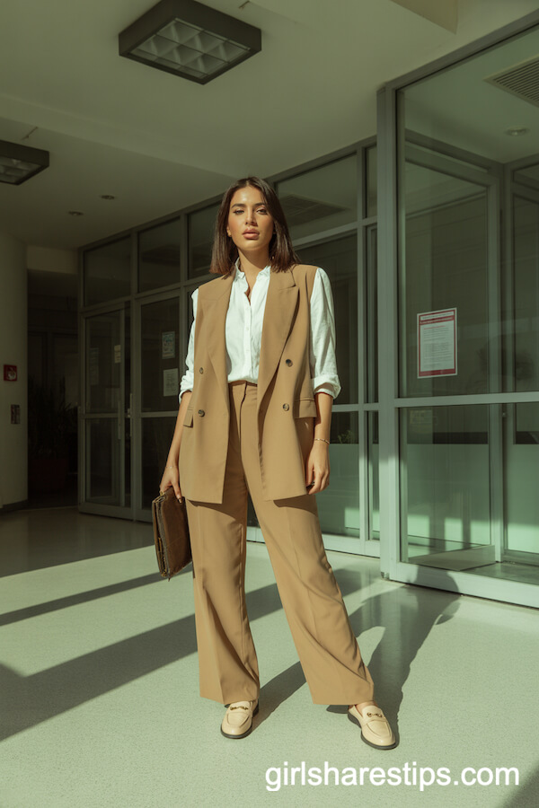 Sand Double-Breasted Vest & Wide-Leg Pants