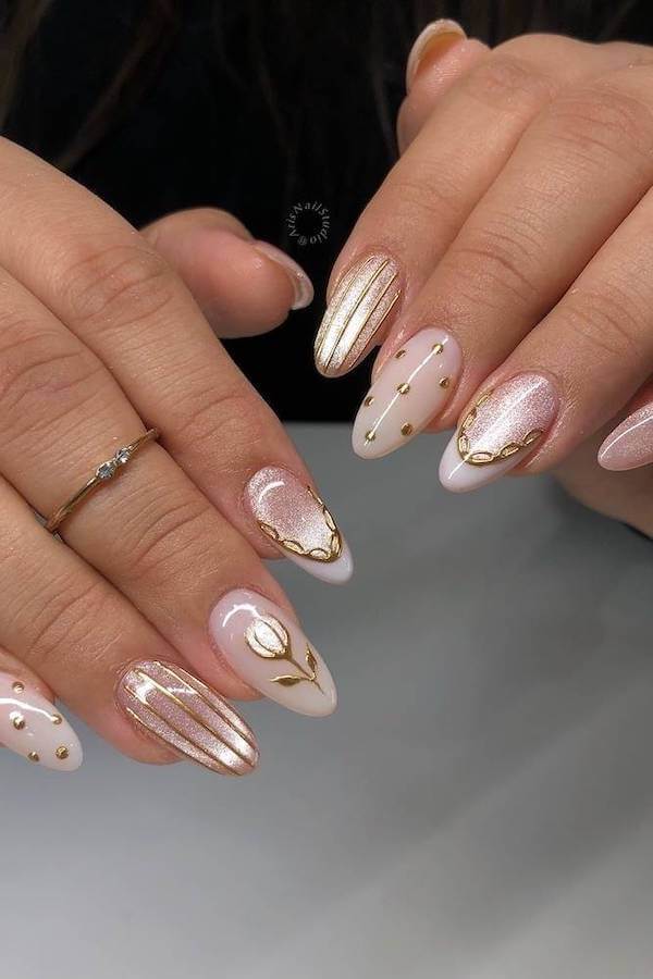 Gold Accent Cat Eye Nails