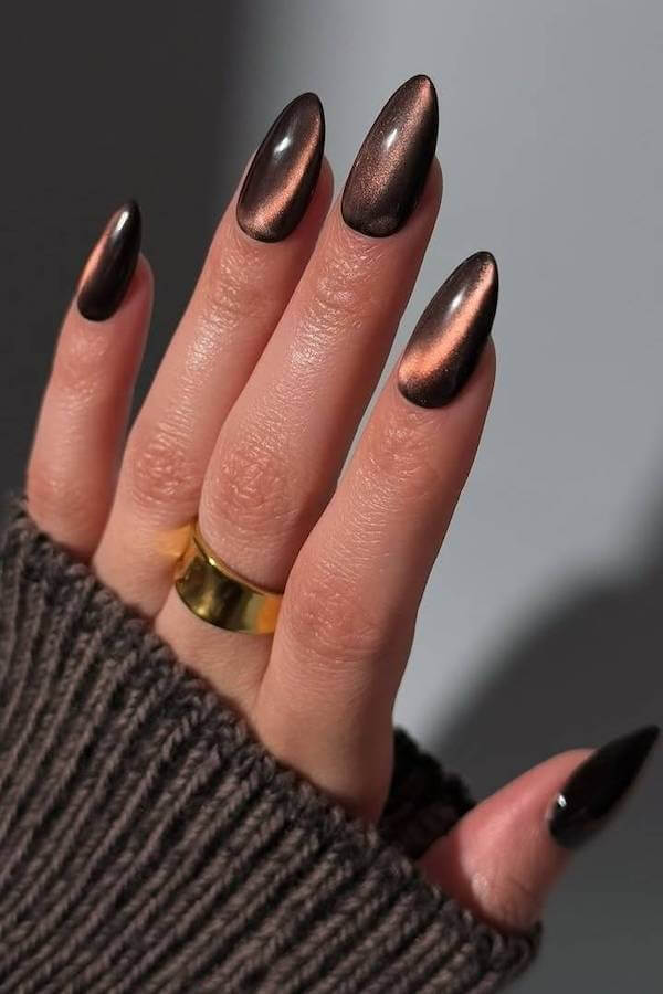 Mocha Brown Cat Eye Nails