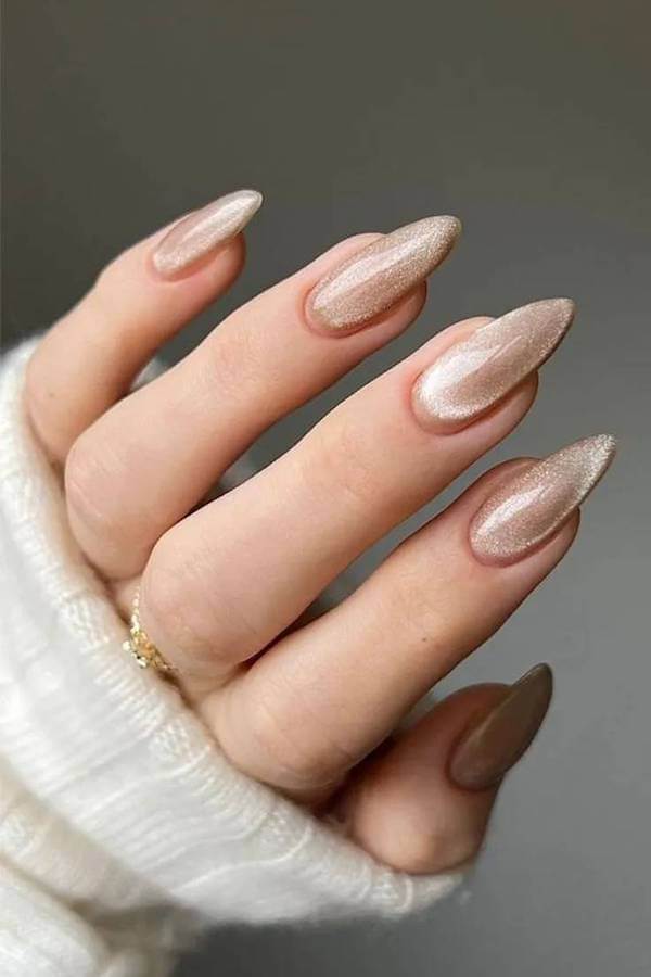 Shimmery Champagne Cat Eye Nails
