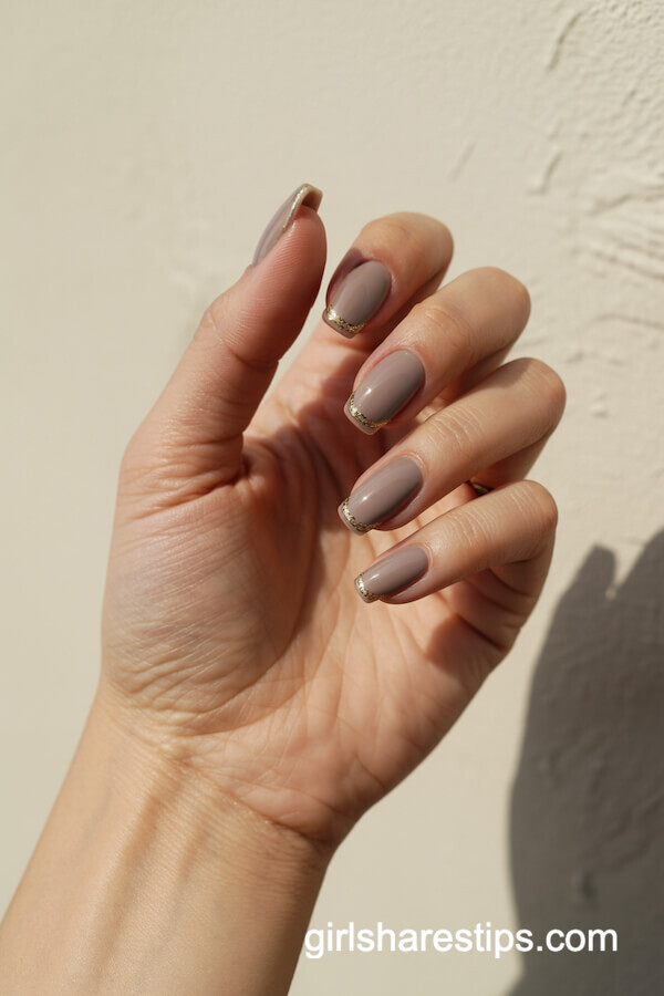 Taupe coffin nails with gold accents