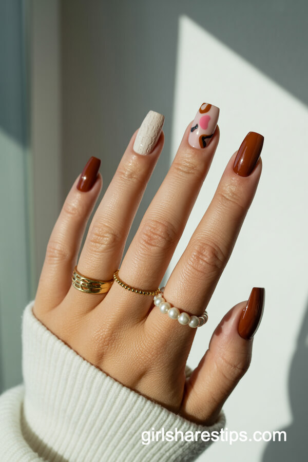 Mixed media square nails with patterns