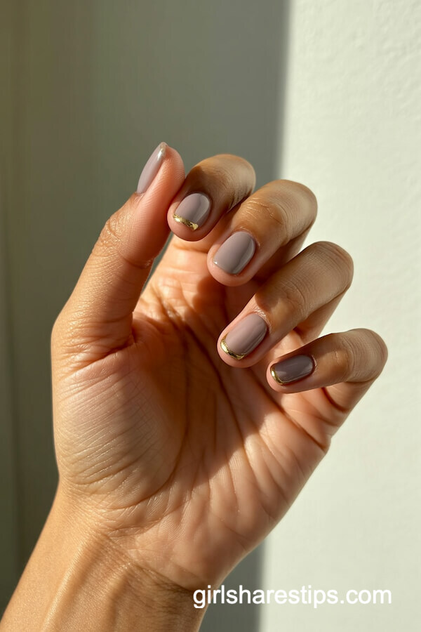 Taupe gradient squoval nails with foil