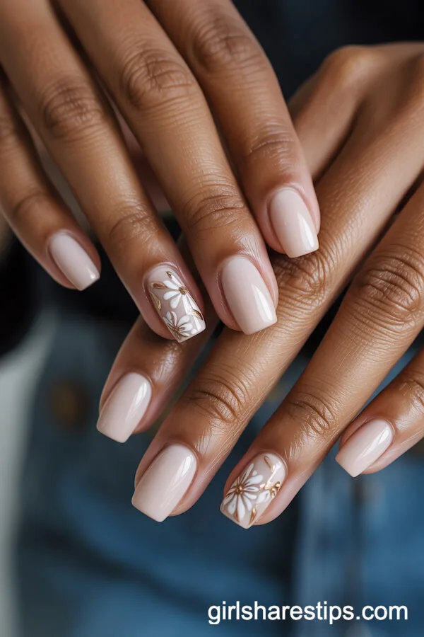 Tapered Square Oatmeal Nails with Micro-Floral Designs