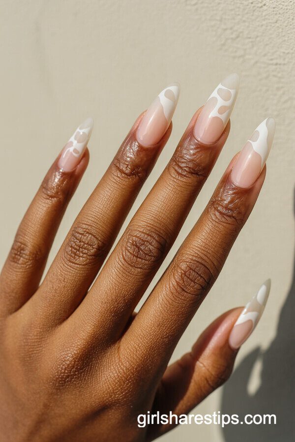 Nude to milky white ombre nails with transparent ghosts
