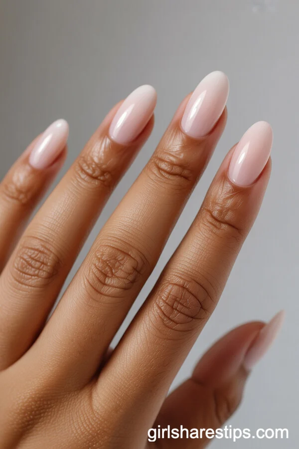 Nude-to-Pale Pink Ombre Short Round Nails