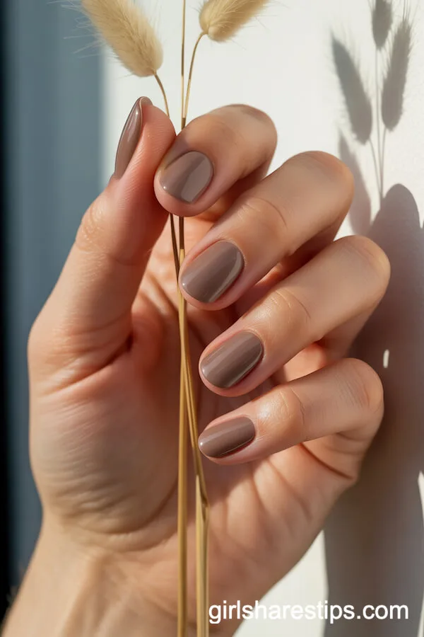 Iced Latte Brown Short Round Nails with Glossy Finish