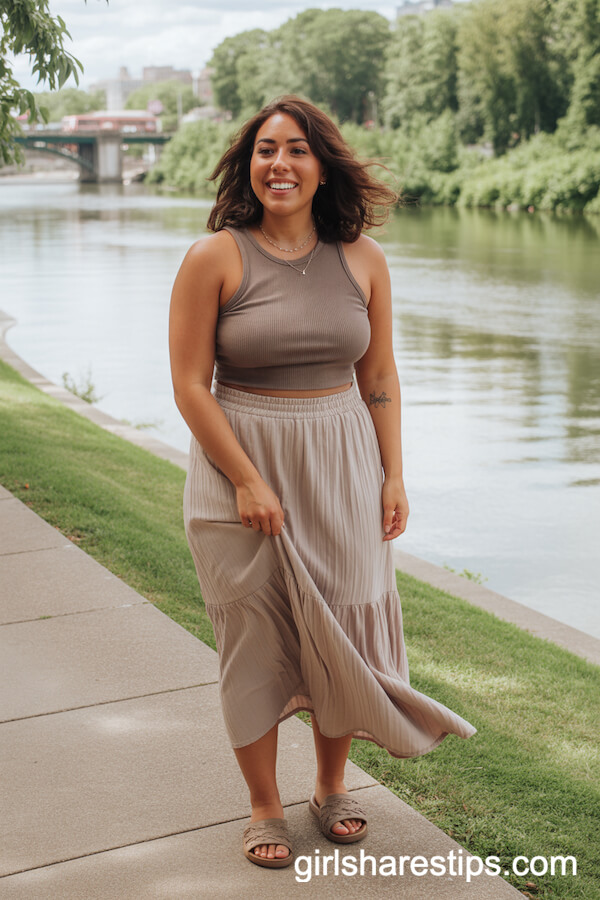 Taupe Ribbed Tank Top Light Tan Maxi Skirt