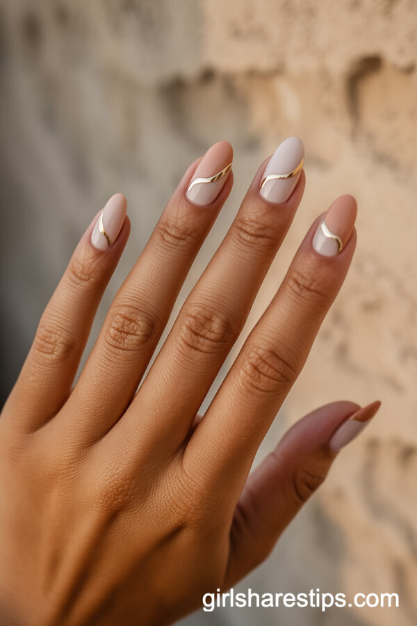 Desert Sunset Gradient Nails with Elegant Gold Lines