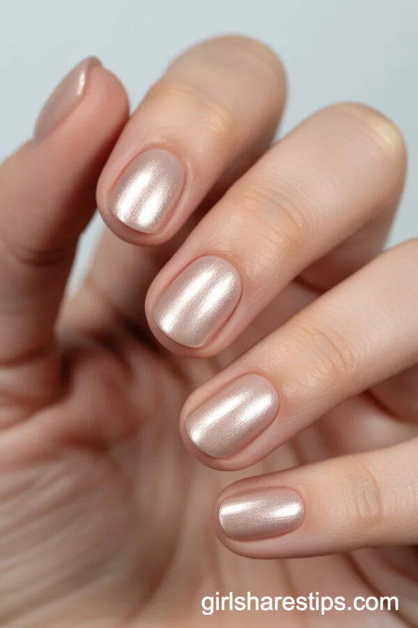 Shimmery Champagne Short Nails
