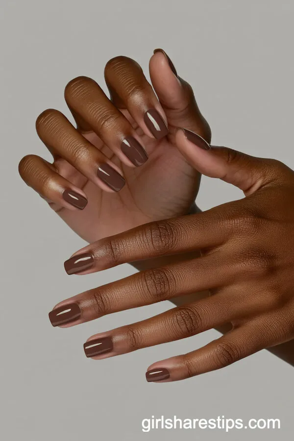 Glossy Mocha Square Nails
