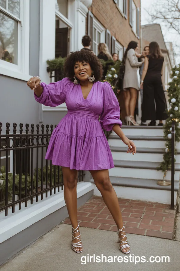 Bright Purple Ruffled Mini Party Dress for Playful Celebrations