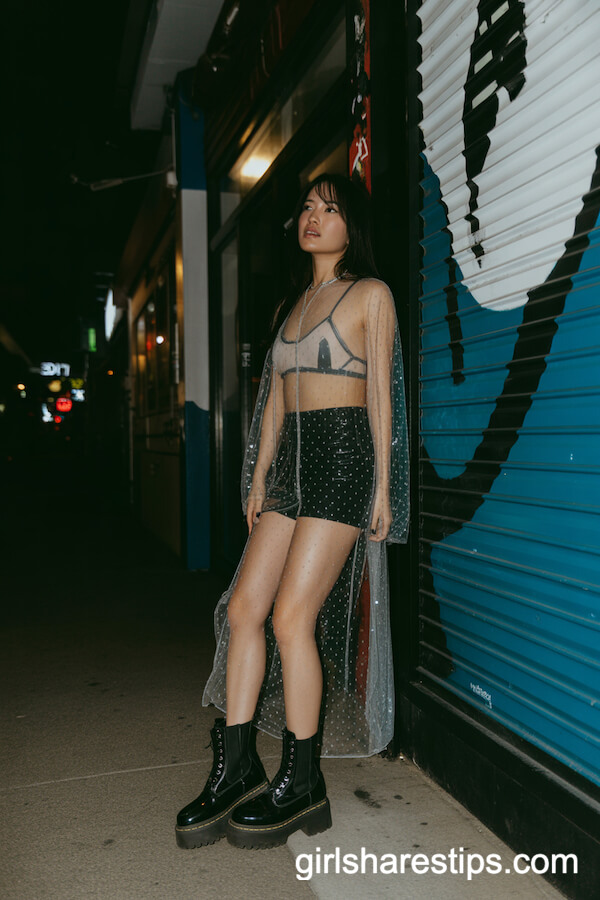 Sheer Sparkly Mesh Dress with Bralette and Boots Combo
