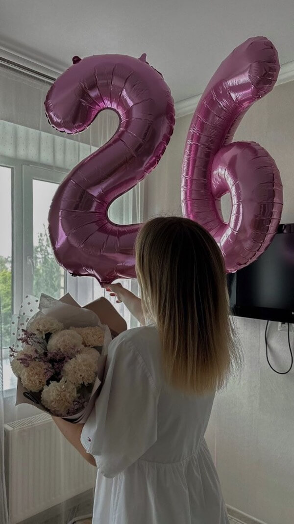 Birthday Balloons with Flower Bouquet